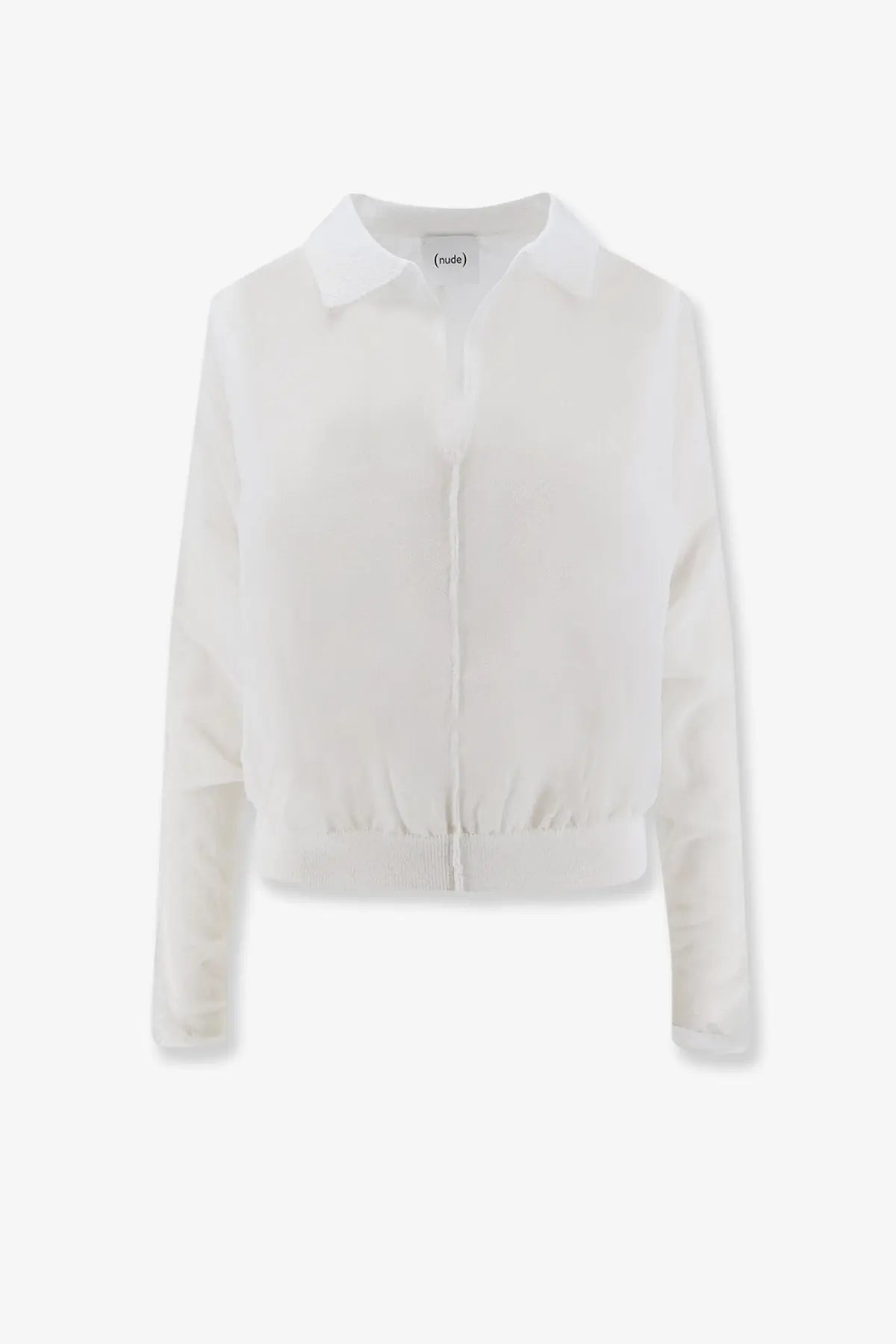 White sheer blouse with classic collar and elasticated cuffs in cotton blend for nude women polo shirt white