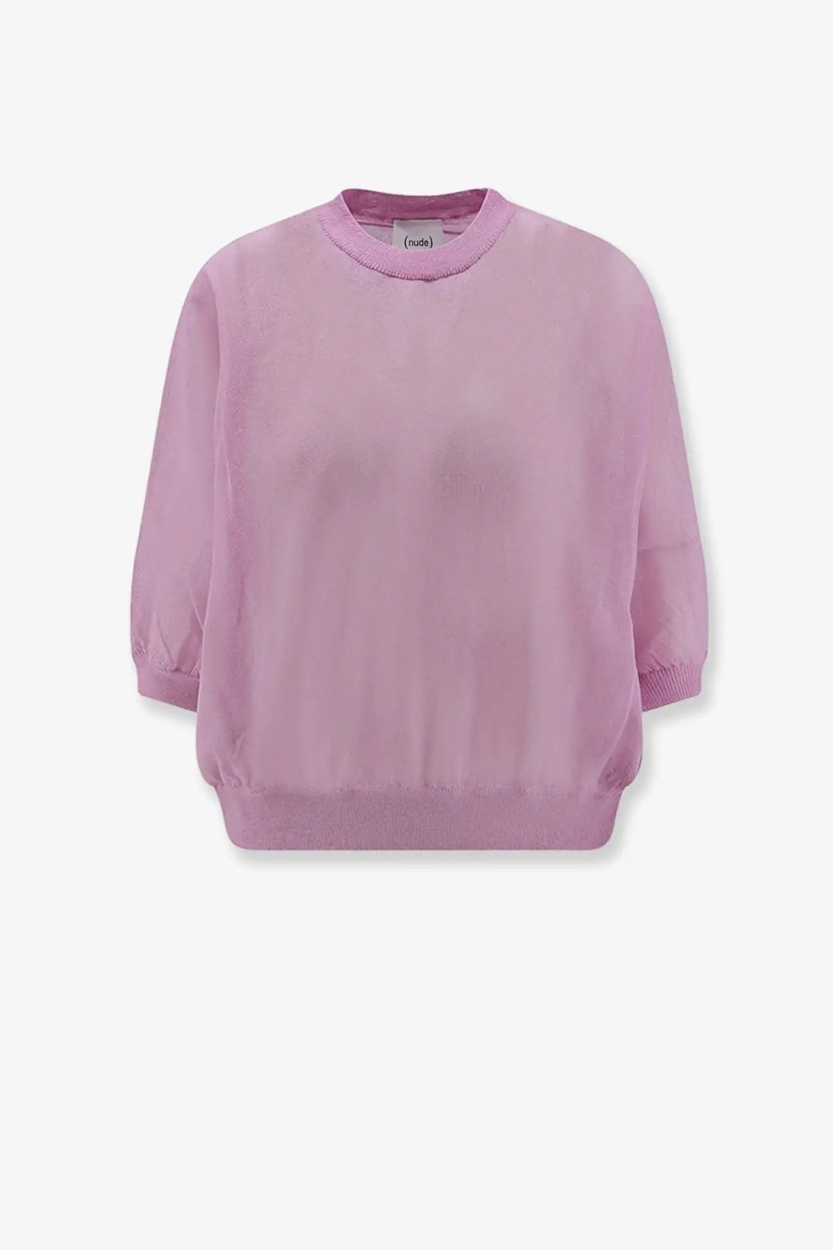 A soft lavender lightweight cotton blend sweatshirt with round neckline and ribbed cuffs for women