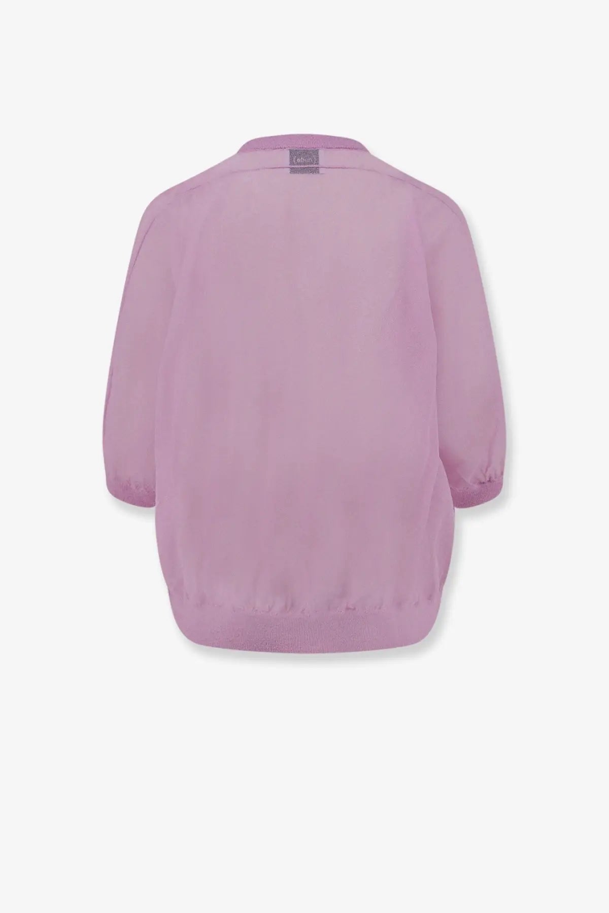 A soft lavender lightweight cotton blend cardigan with a relaxed fit and three quarter length sleeves for women