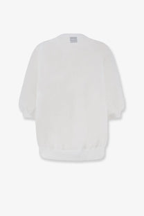 White oversized cotton blend shirt for women with a soft loose fit and ribbed cuffs