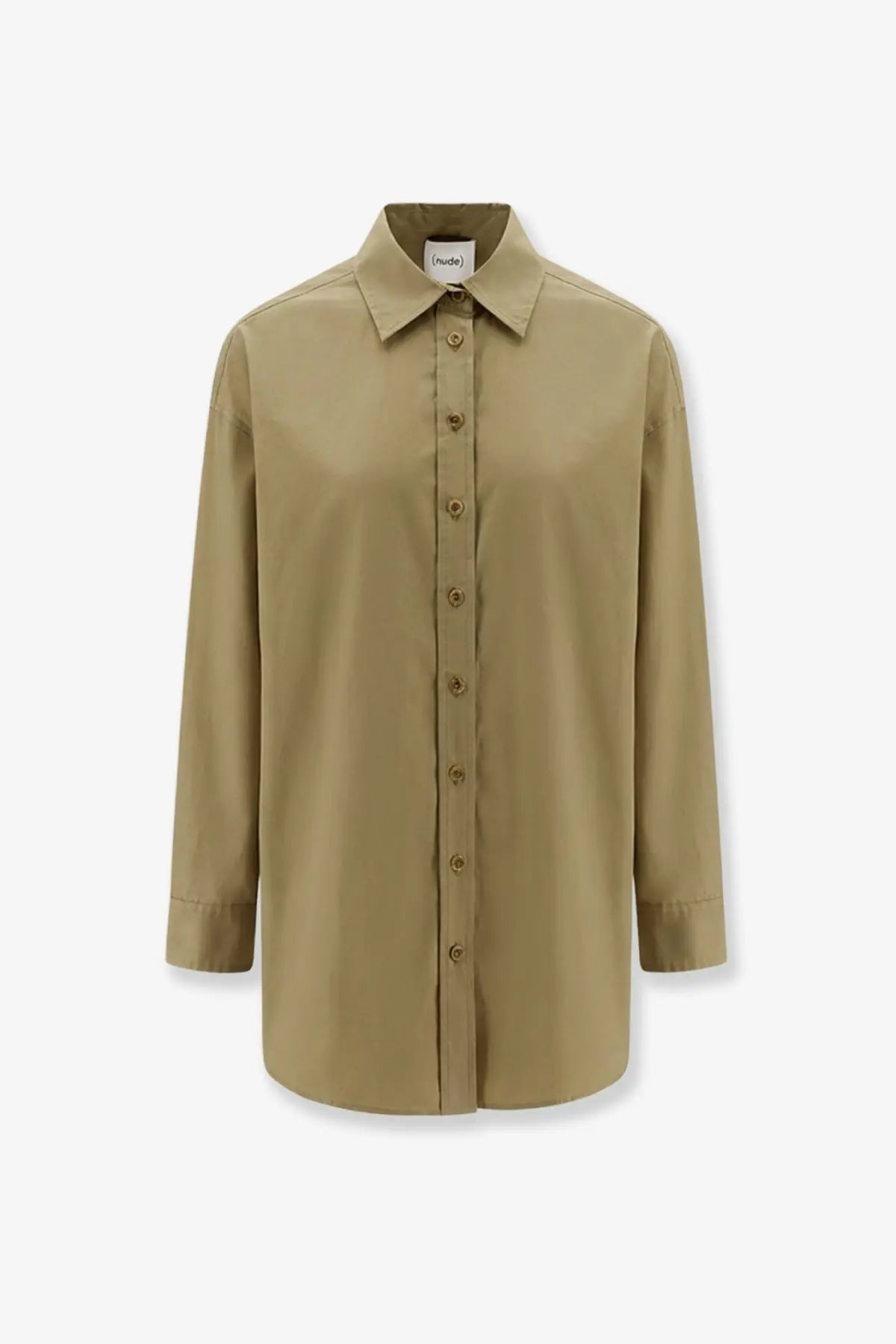 Nude women’s cotton shirt in beige with long sleeves button-up front and classic collar for casual wear
