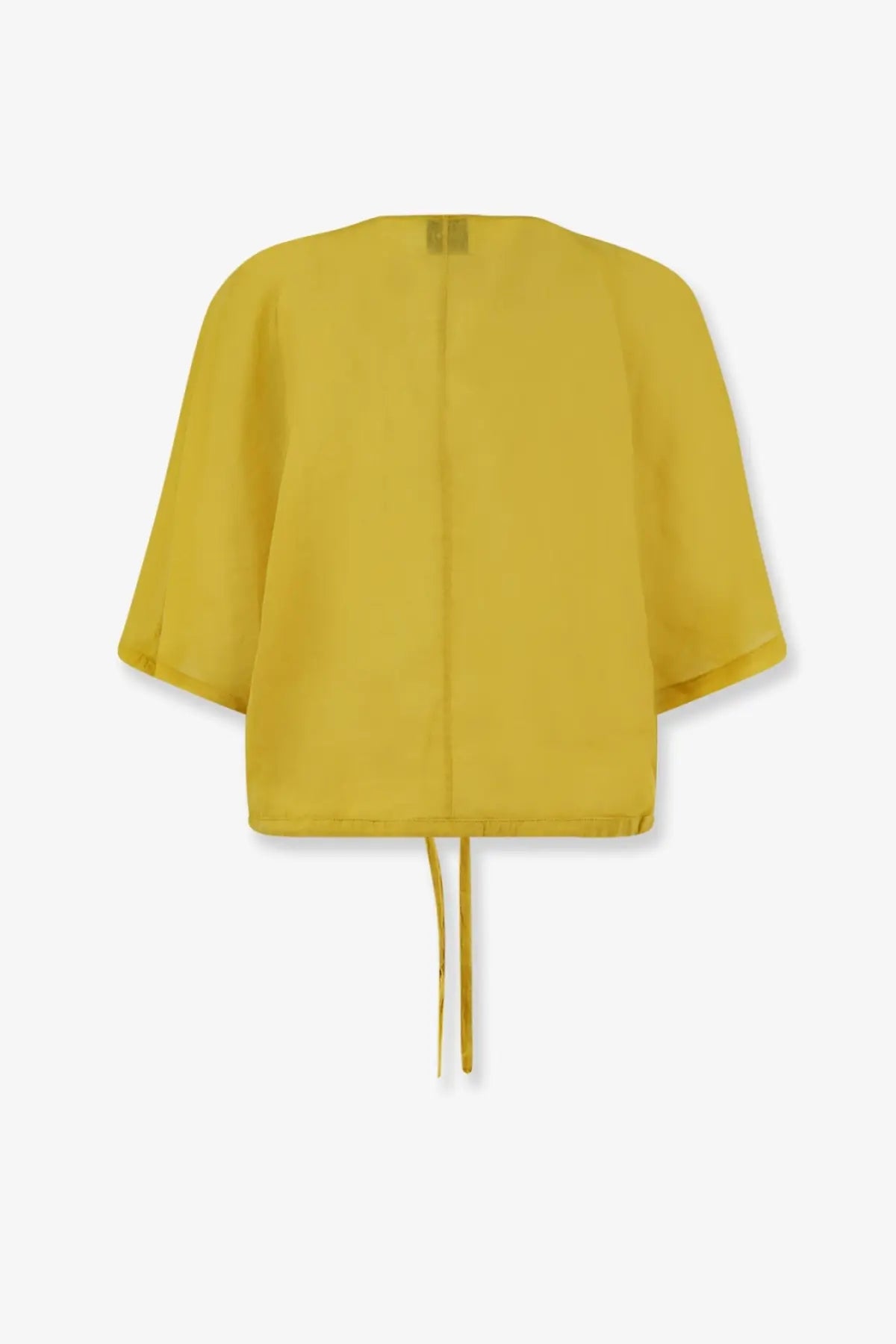 Nude womens linen blend shirt cedar in mustard yellow with lightweight fabric wide flowing sleeves and drawstring hem