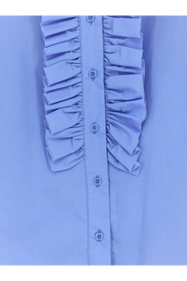 Light blue oversize cotton blouse for women with ruffled design and decorative buttons down the front