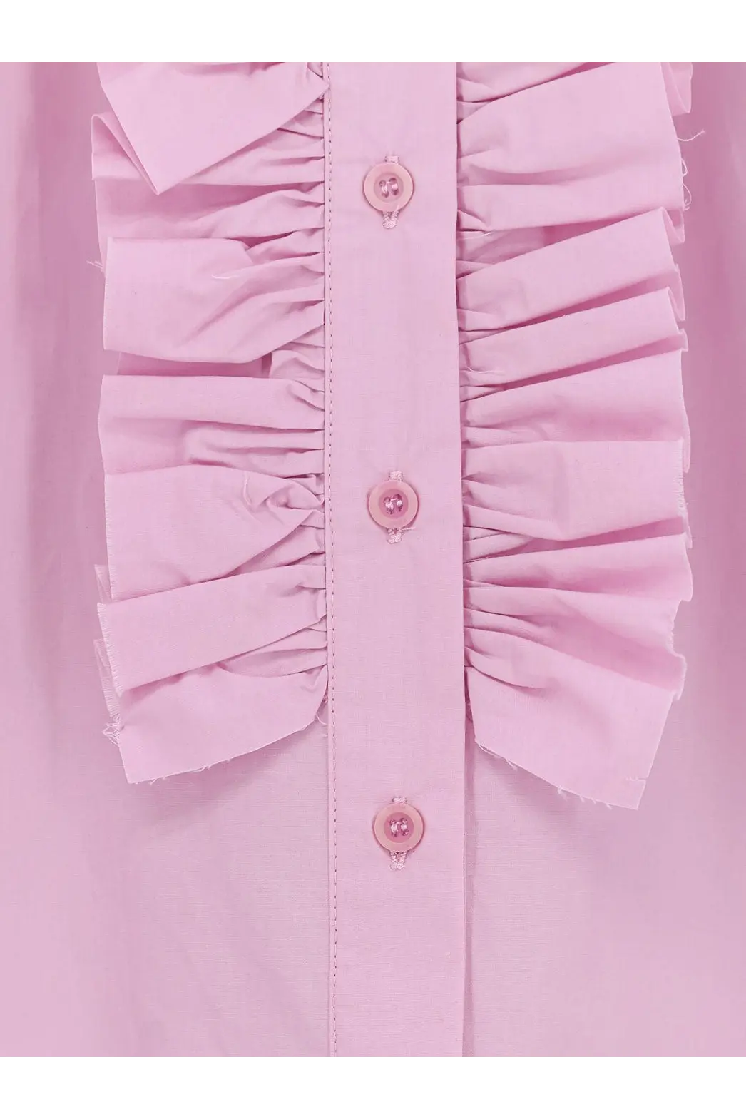 Nude women’s oversize cotton shirt in pink with delicate ruffled button-up front and matching buttons