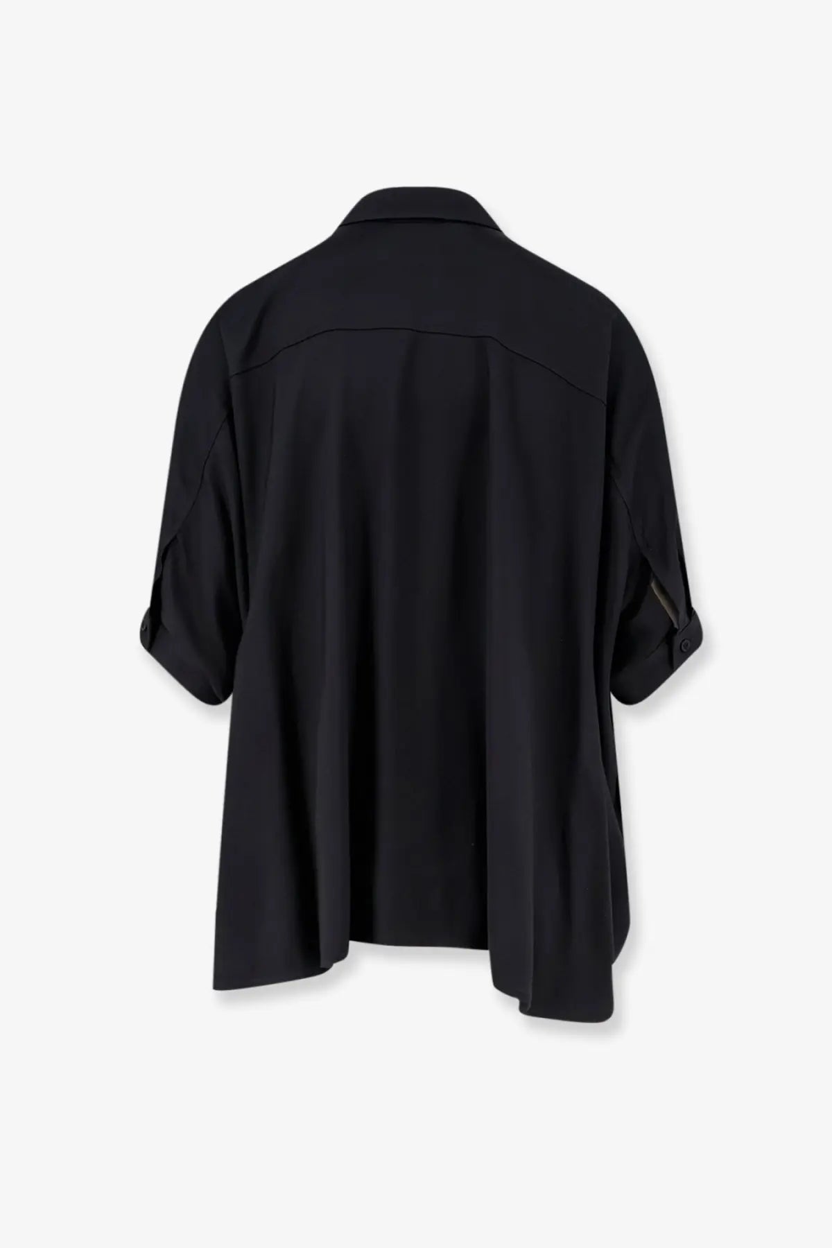 Black oversized viscose button-up shirt for women with rolled sleeves and relaxed fit from Nude collection