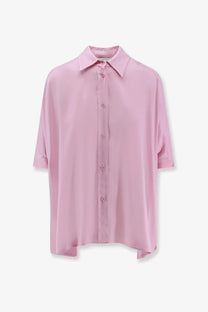 A soft pink oversized viscose blouse with a relaxed fit and subtle sheen for women Nude women’s viscose shirt pink