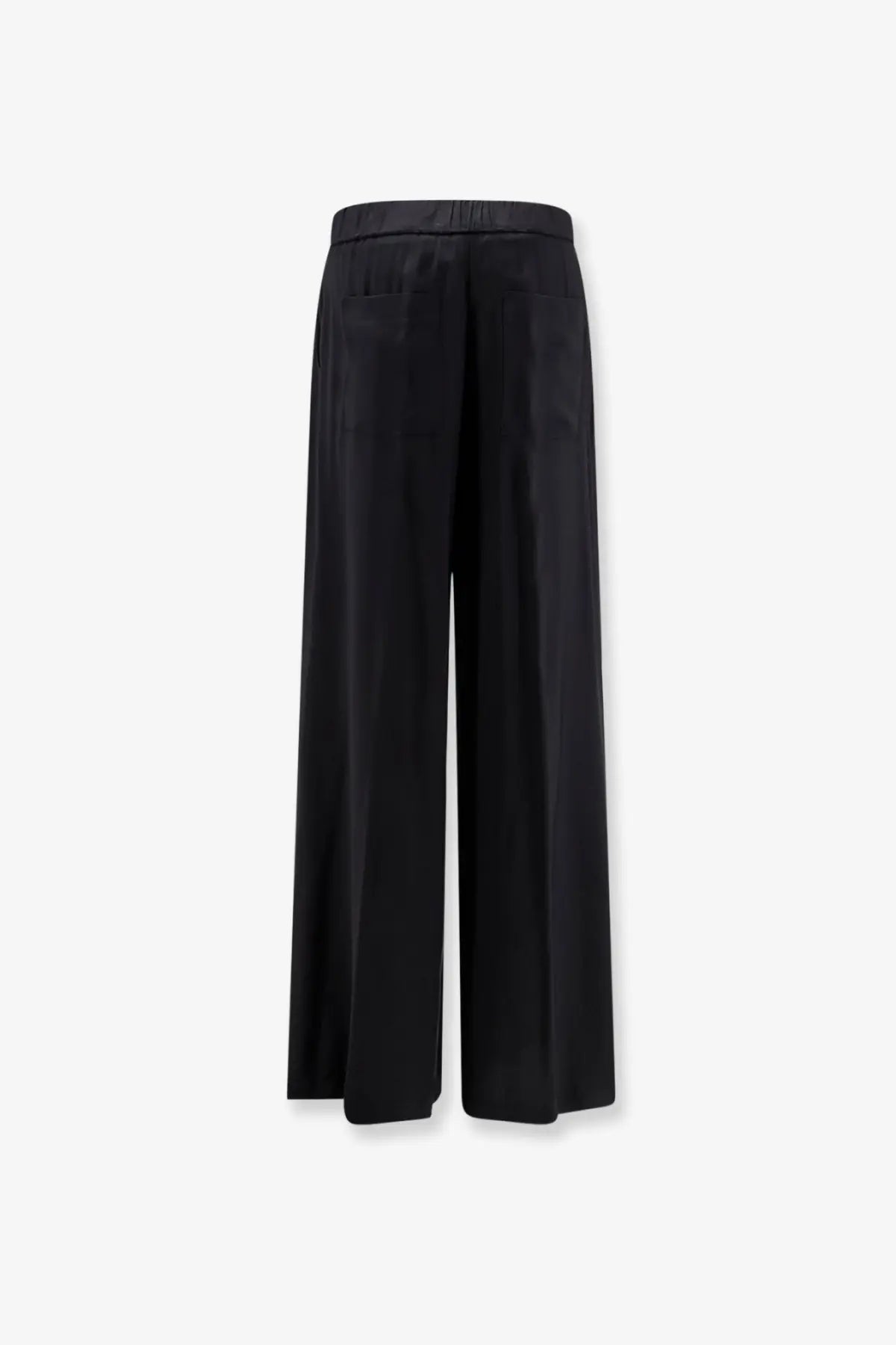 Black wide-leg viscose trousers for women with smooth fabric and elastic waistband from Nude collection