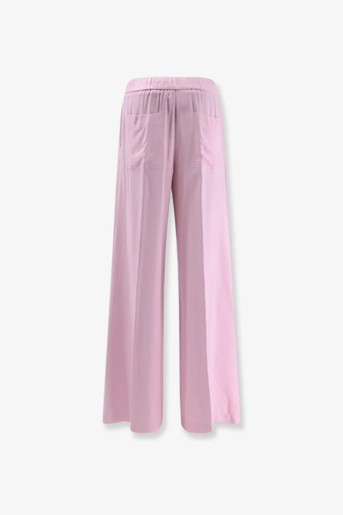 Soft pink wide-leg viscose trousers for women with elastic waistband and two front pockets nude style