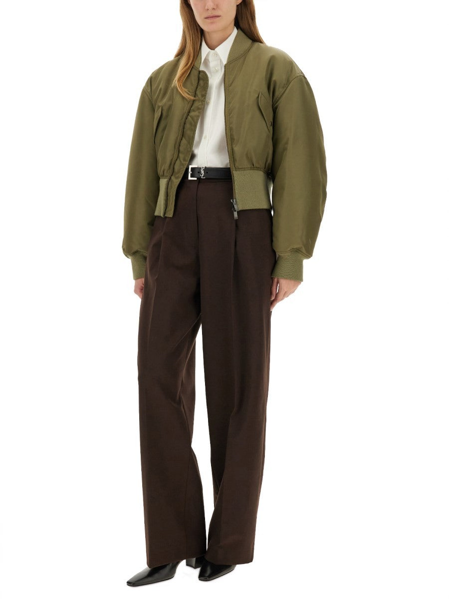 Saint Laurent Women's Nylon Bomber Jacket Green Saint Laurent