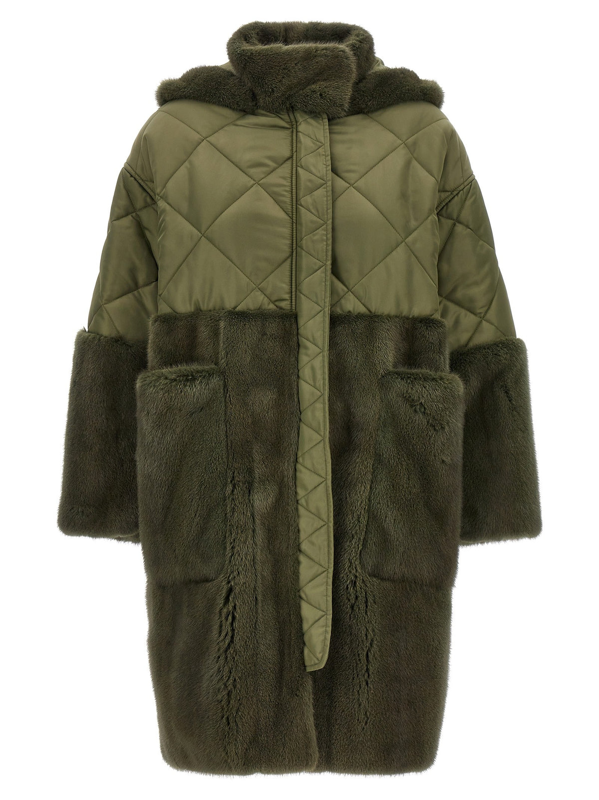 BLANCHA Nylon Diamond Visone Long Down Jacket Green