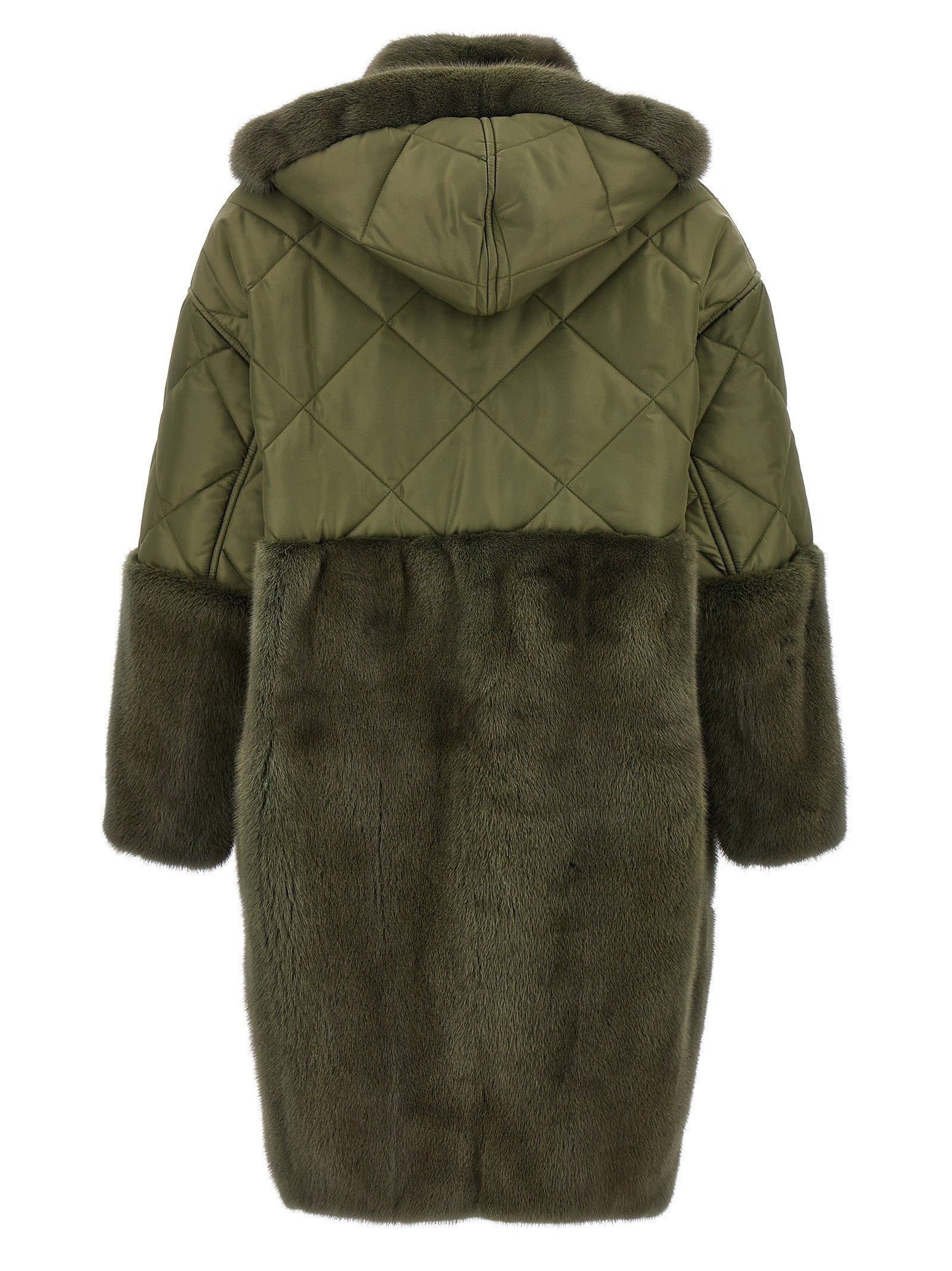 BLANCHA Nylon Diamond Visone Long Down Jacket Green