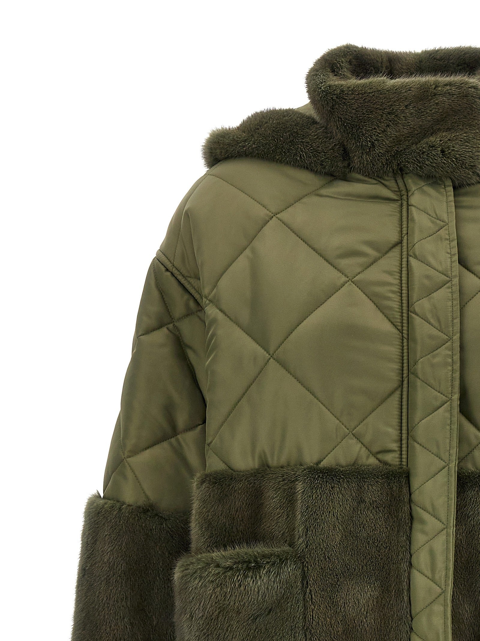 BLANCHA Nylon Diamond Visone Long Down Jacket Green