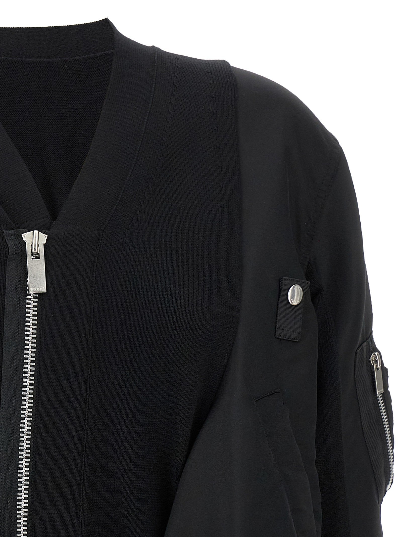 Sacai Nylon Insert Cardigan Black
