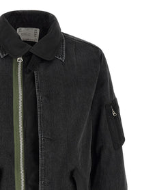 Sacai Nylon Insert Denim Jacket Black