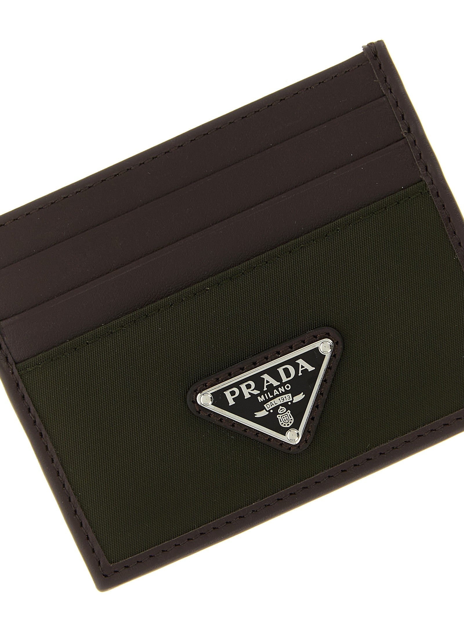 PRADA Nylon Leather Cardholder Green