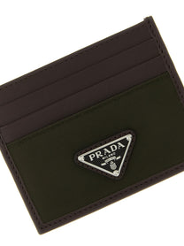 PRADA Nylon Leather Cardholder Green
