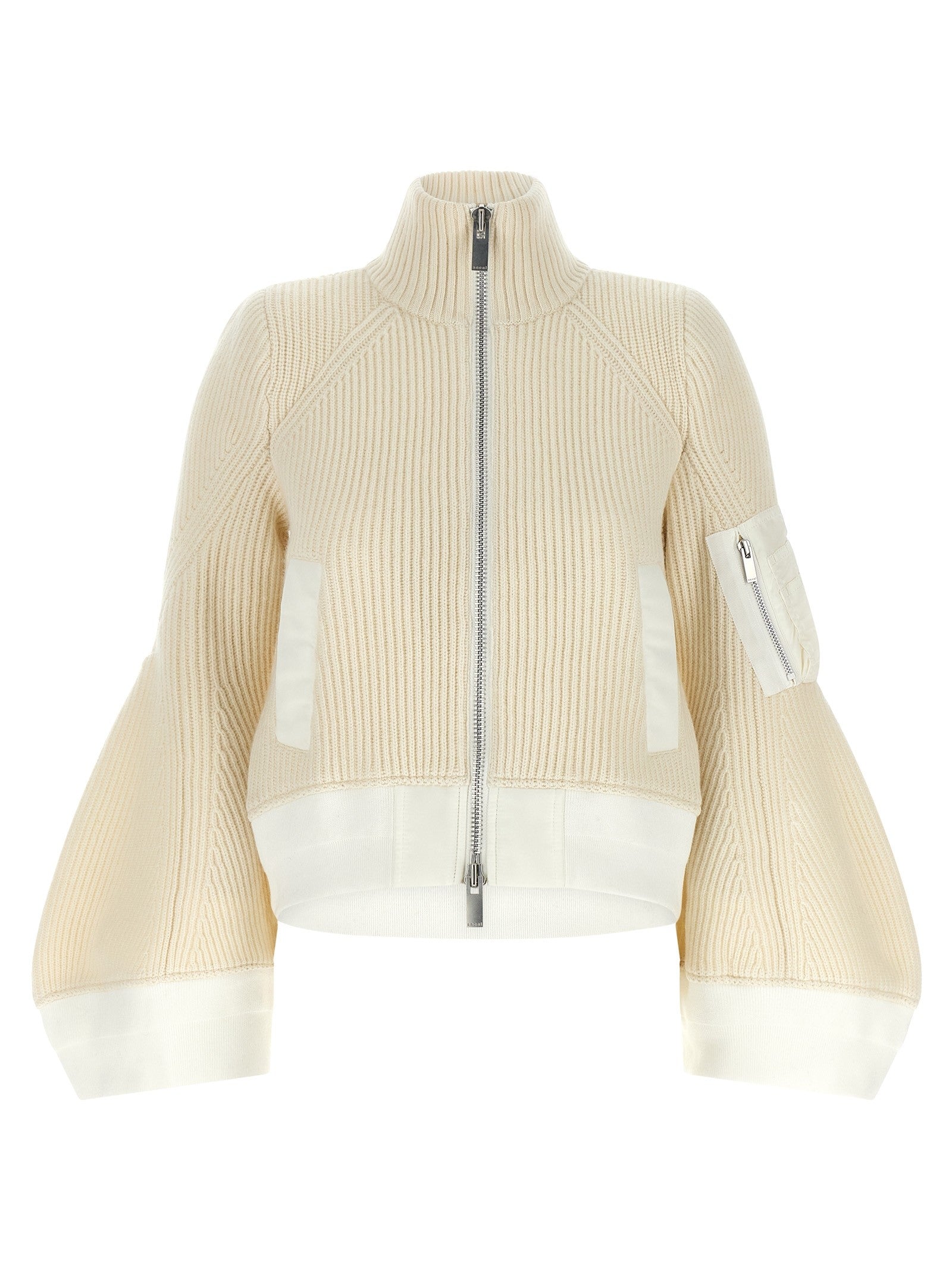 Sacai Nylon Twill Wool Knit Blouson White