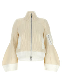 Sacai Nylon Twill Wool Knit Blouson White