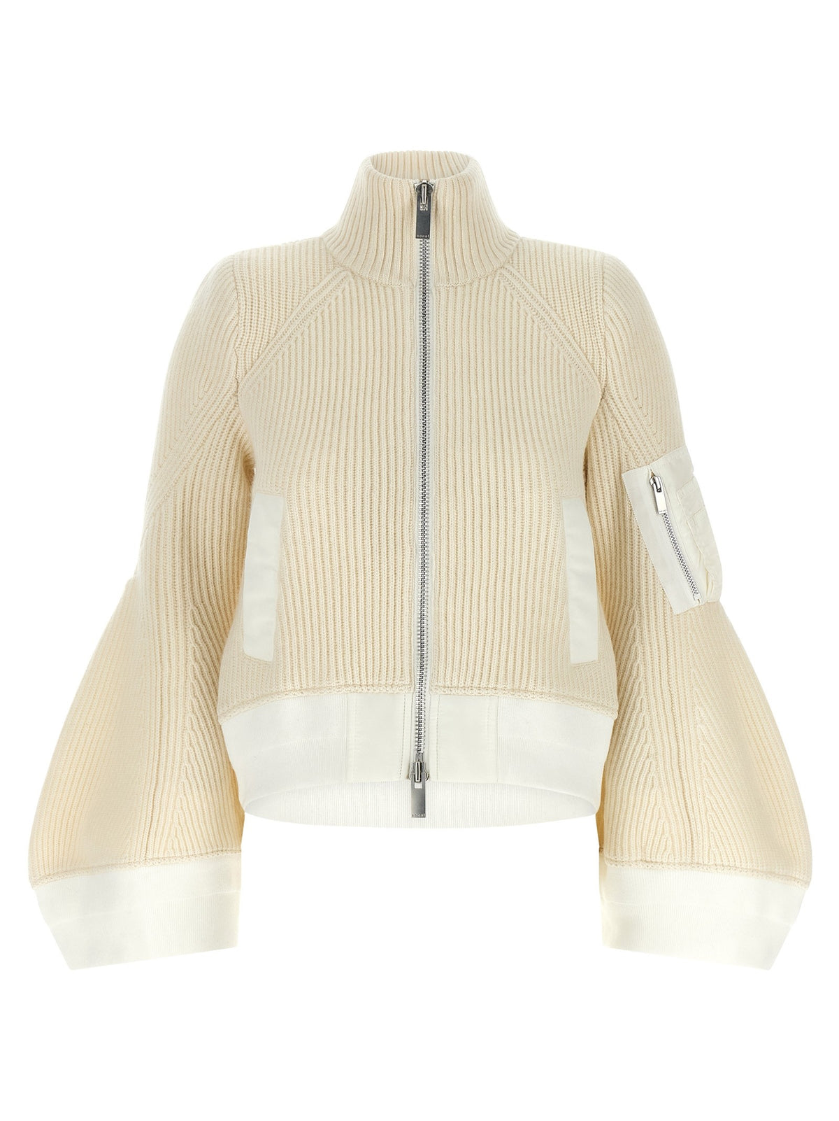 Sacai Nylon Twill Wool Knit Blouson White