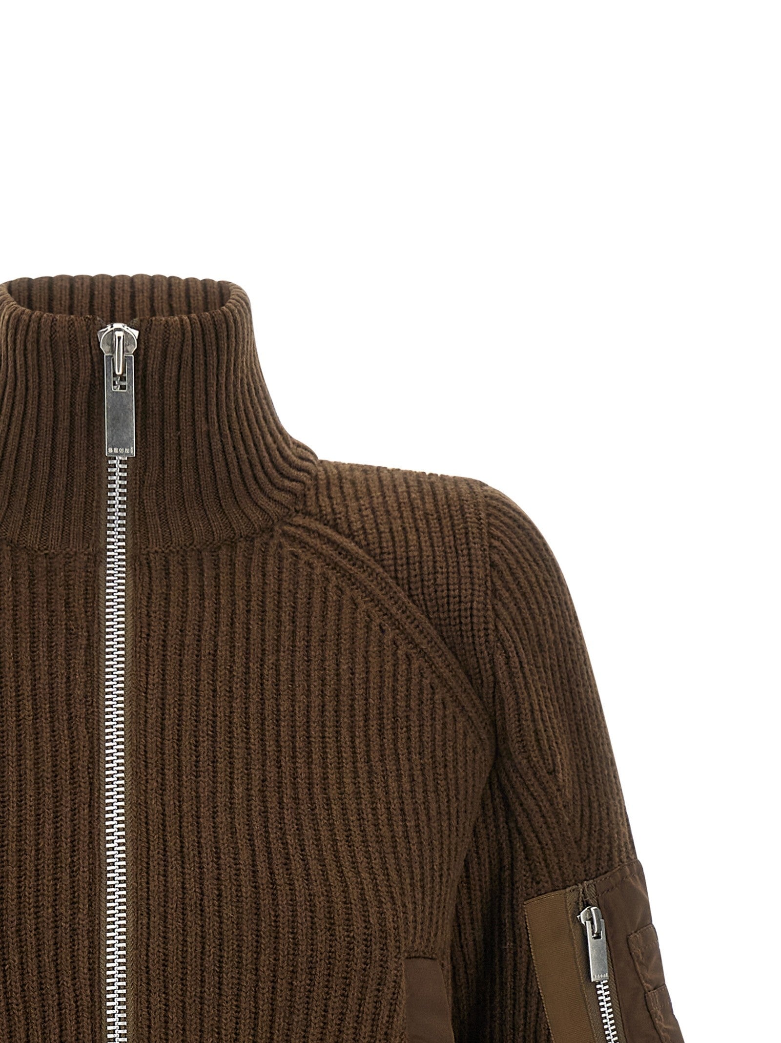 Sacai Nylon Twill Wool Knit Blouson Brown