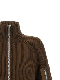 Sacai Nylon Twill Wool Knit Blouson Brown