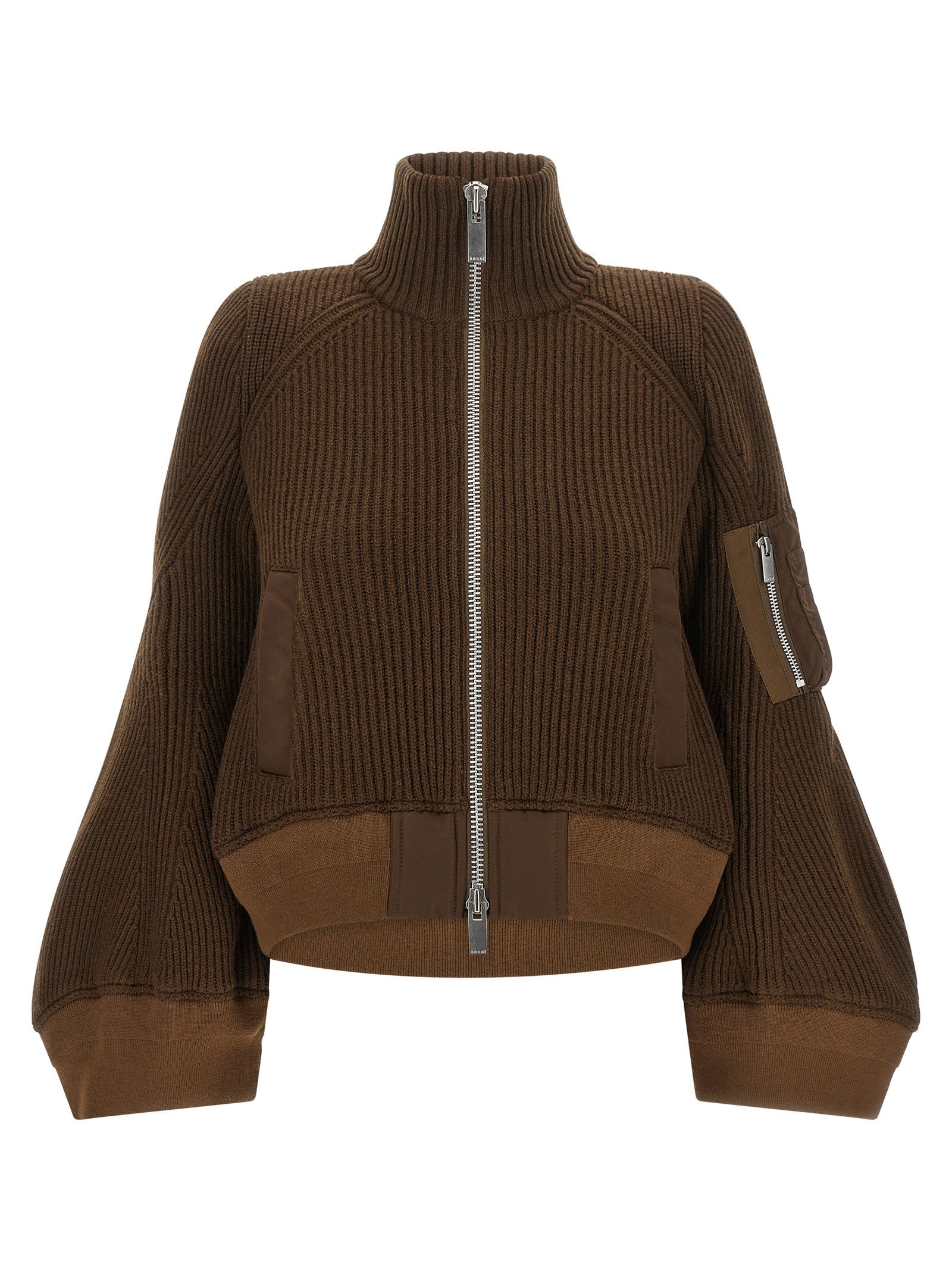 Sacai Nylon Twill Wool Knit Blouson Brown