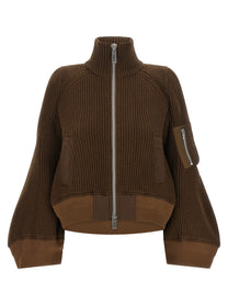 Sacai Nylon Twill Wool Knit Blouson Brown