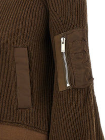 Sacai Nylon Twill Wool Knit Blouson Brown