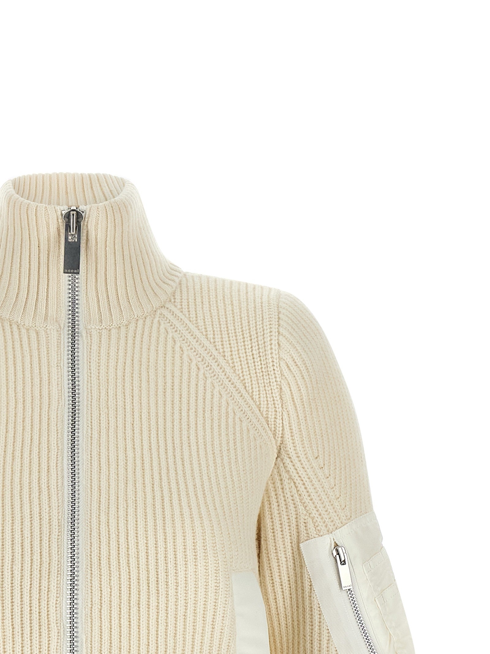 Sacai Nylon Twill Wool Knit Blouson White