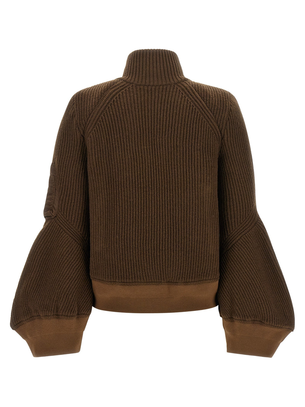 Sacai Nylon Twill Wool Knit Blouson Brown, view 2