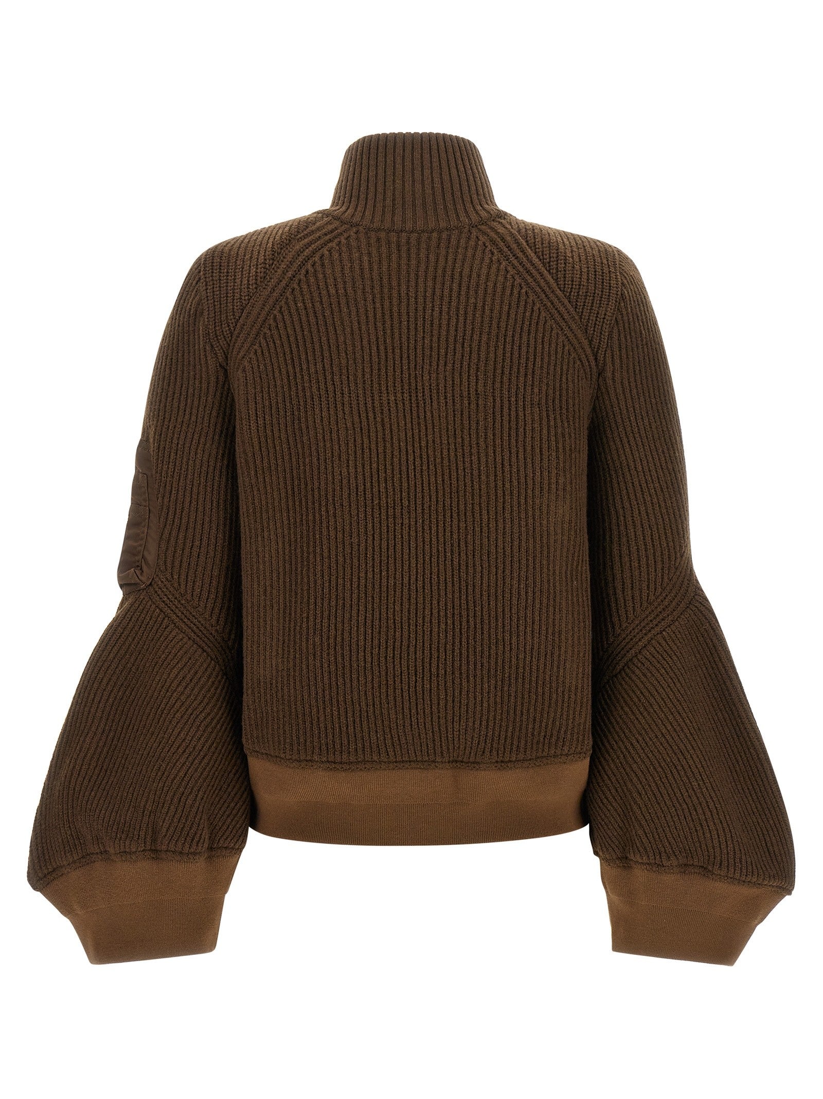 Sacai Nylon Twill Wool Knit Blouson Brown