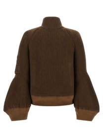 Sacai Nylon Twill Wool Knit Blouson Brown