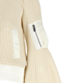 Sacai Nylon Twill Wool Knit Blouson White