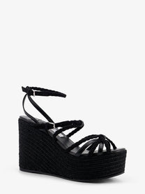 Jimmy Choo Women's Nyra Leather and Raffia Sandals Black
