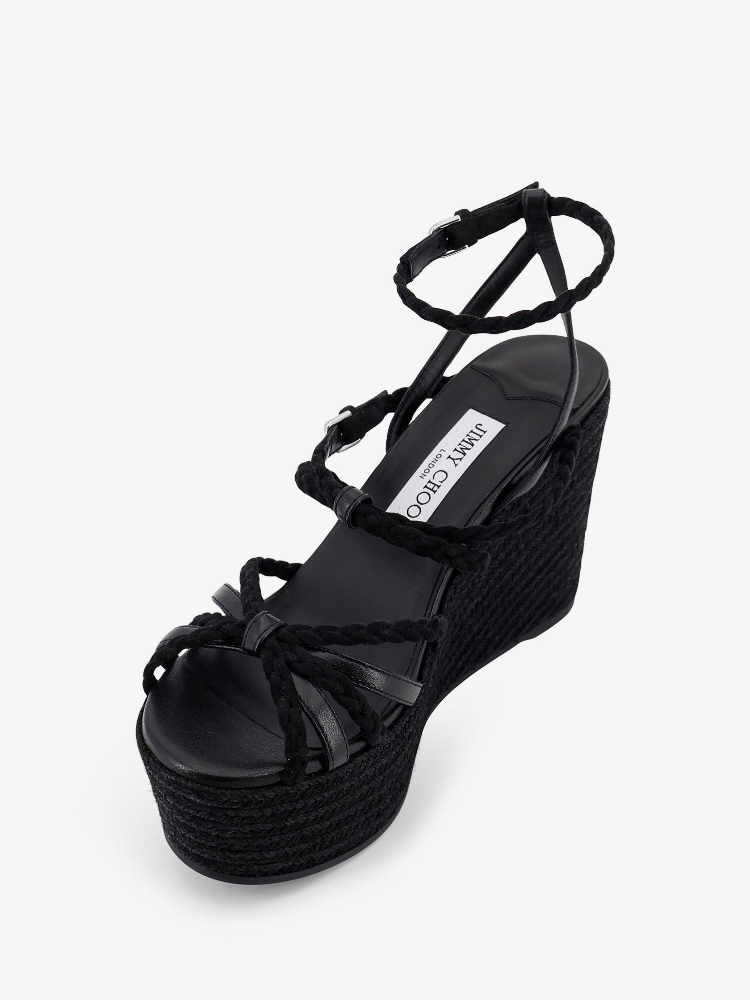 Jimmy Choo Women's Nyra Leather and Raffia Sandals Black