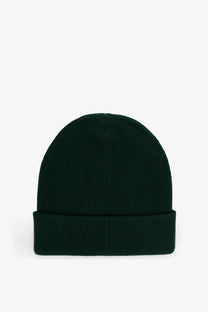 Dark green ribbed knit wool beanie with folded cuff for men by Oamc peacemaker