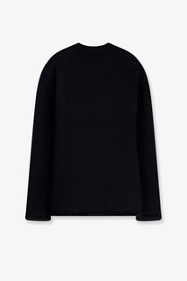 Oamc Peacemaker men’s black cotton sweater with ribbed knit, classic crew neck, and long sleeves