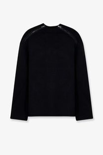 Oamc Peacemaker men’s black cotton ribbed knit sweater with silver shoulder zippers
