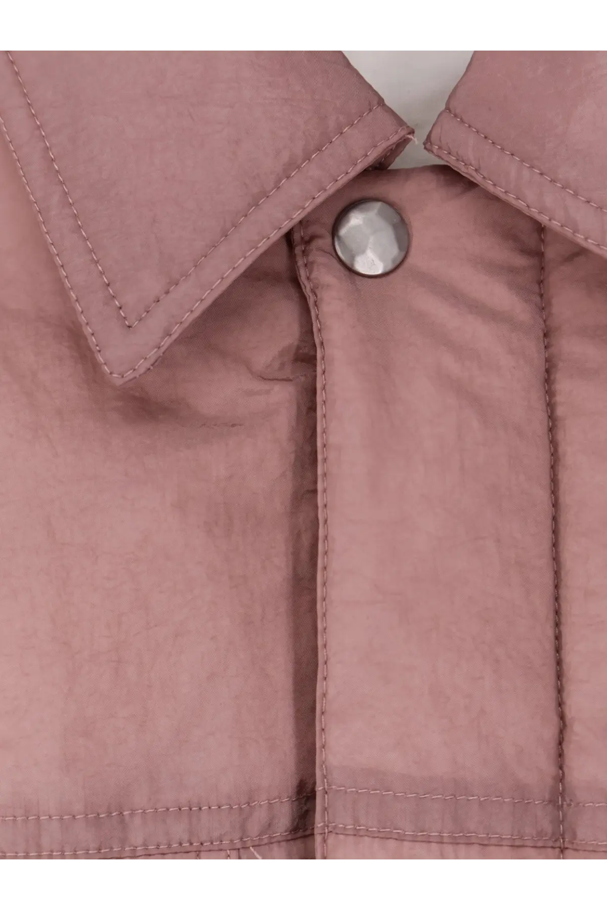 Oamc peacemaker men’s padded overshirt jacket in purple with quilted pink fabric silver faceted button and matching stitching