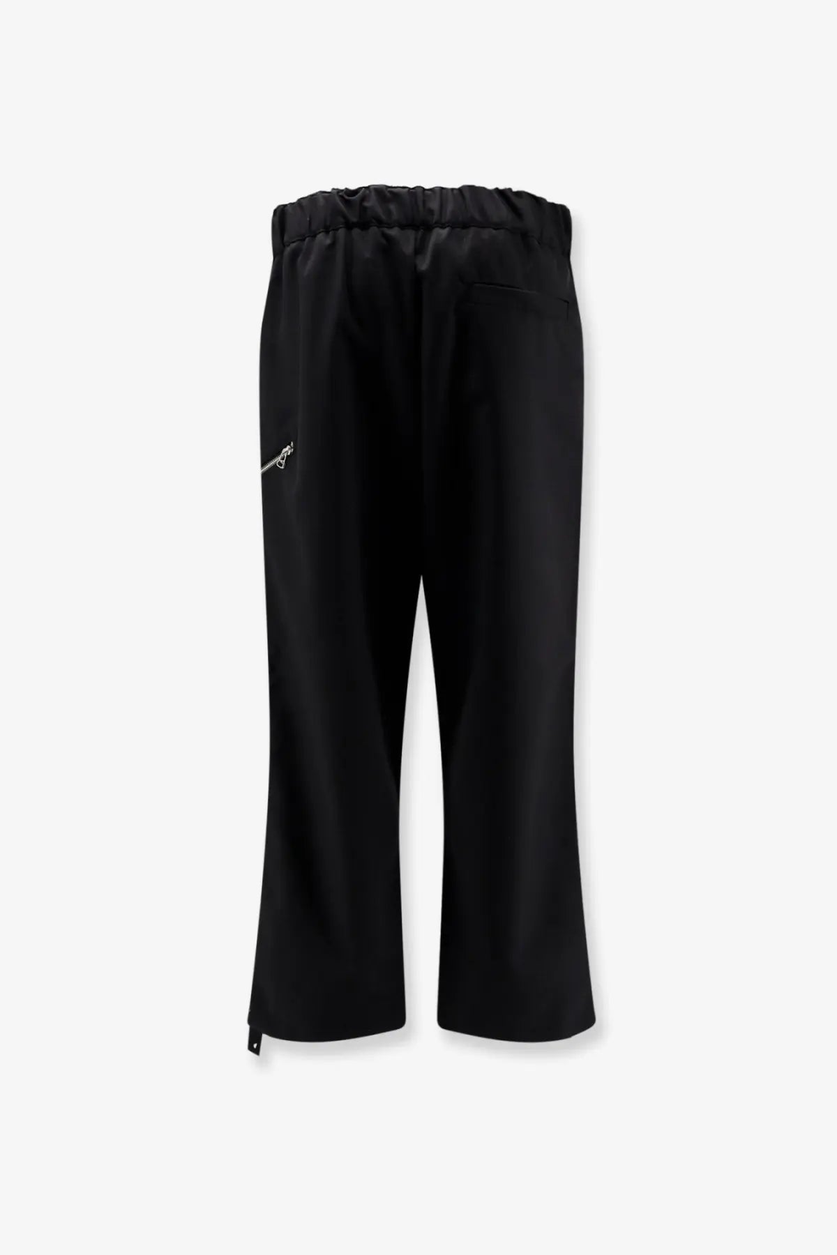 Oamc peacemaker men’s reg wool blend black athletic pants with elastic waistband and white logo on left thigh