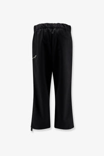 Oamc peacemaker men’s reg wool blend black athletic pants with elastic waistband and white logo on left thigh