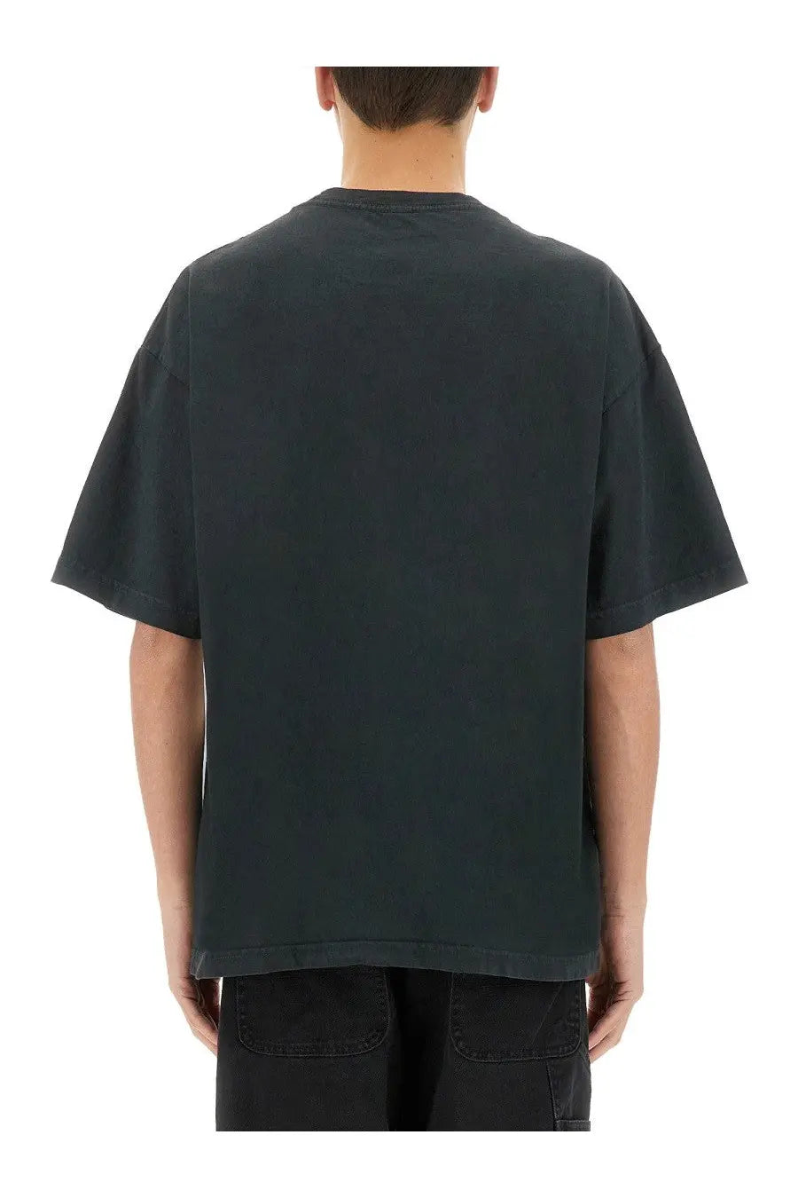 Obey men’s icon face shirt black dark green oversized cotton t-shirt with relaxed fit and short sleeves