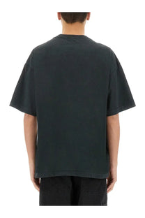 Obey men’s icon face shirt black dark green oversized cotton t-shirt with relaxed fit and short sleeves