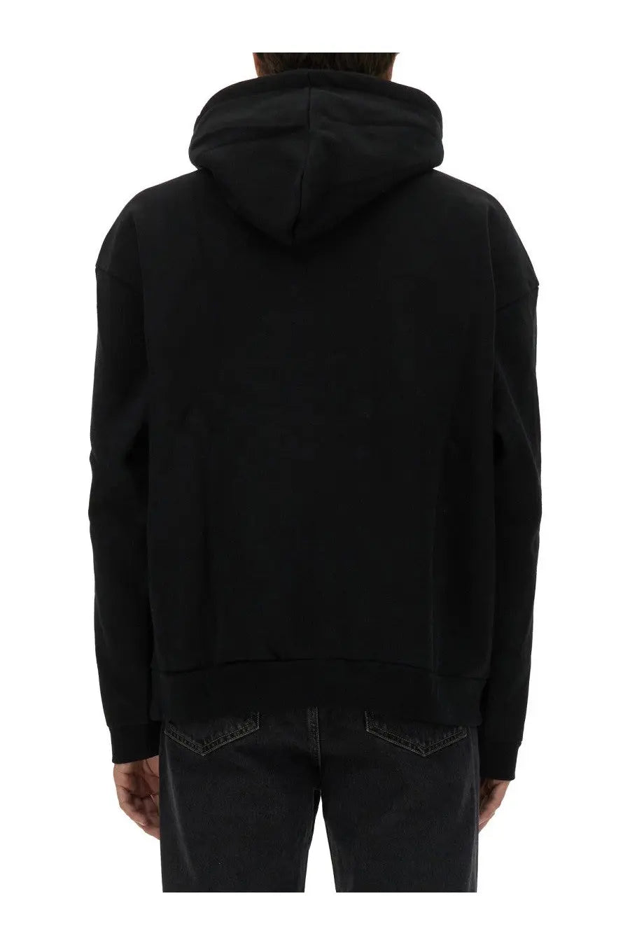 Obey men’s black hooded sweatshirt with relaxed fit and ribbed cuffs made from soft comfortable fabric