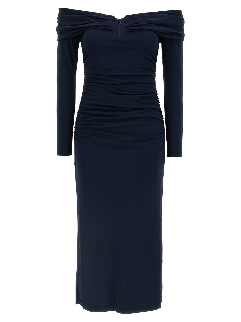 Carolina Herrera Off Shoulder Slv Ruched Midi Dress Blue