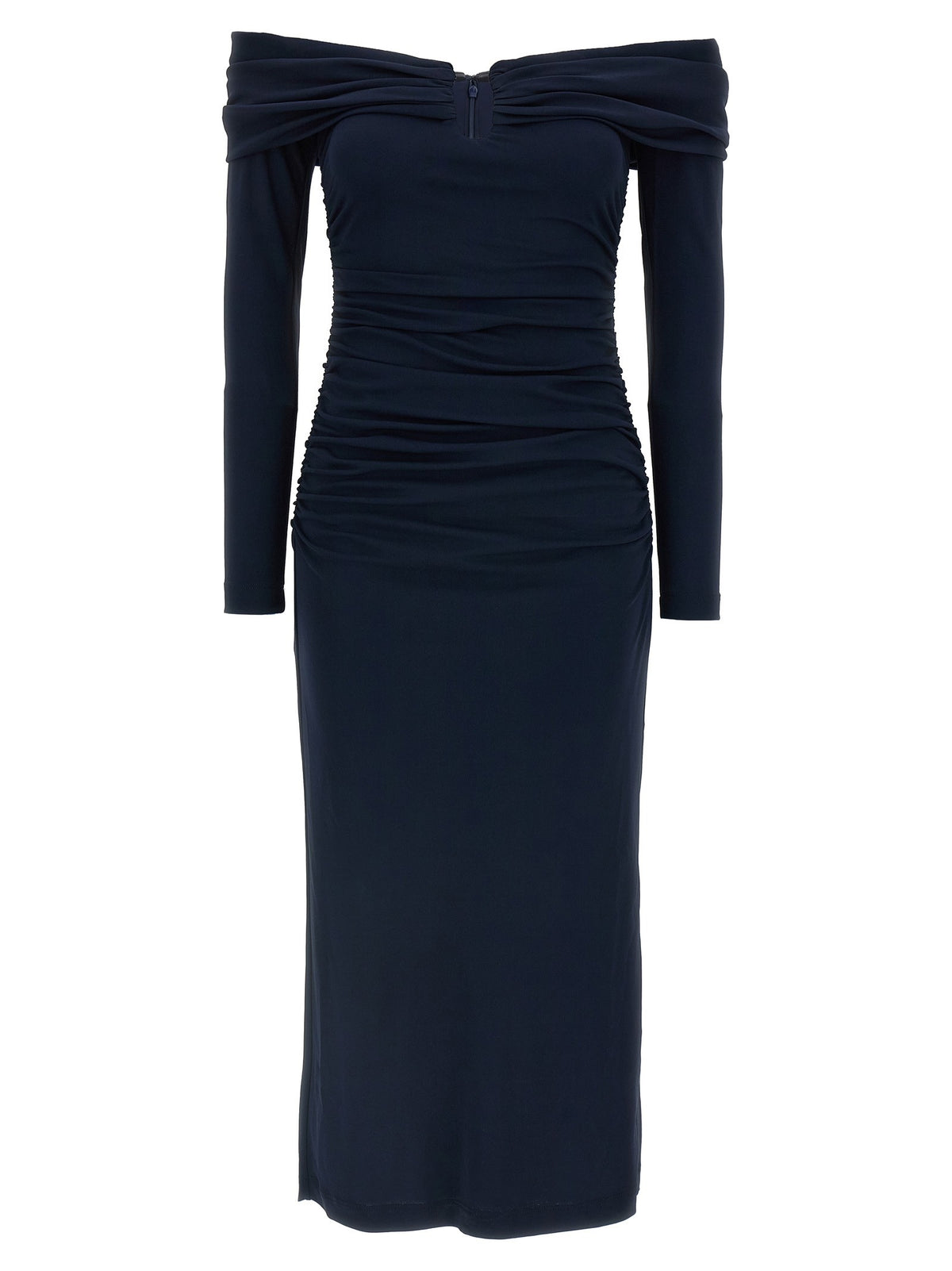 Carolina Herrera Off Shoulder Slv Ruched Midi Dress Blue