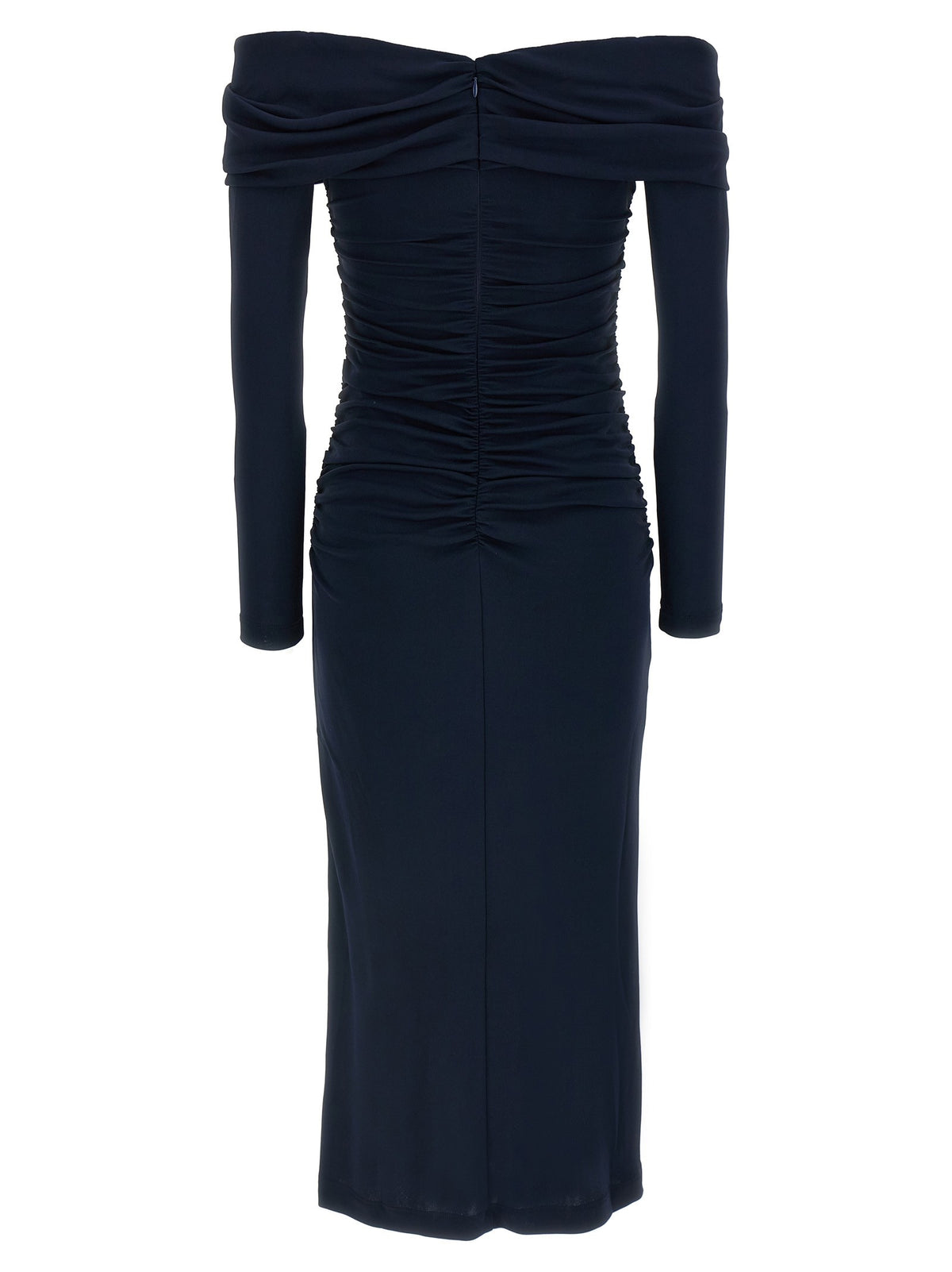 Carolina Herrera Off Shoulder Slv Ruched Midi Dress Blue, view 2