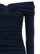 Carolina Herrera Off Shoulder Slv Ruched Midi Dress Blue, view 3