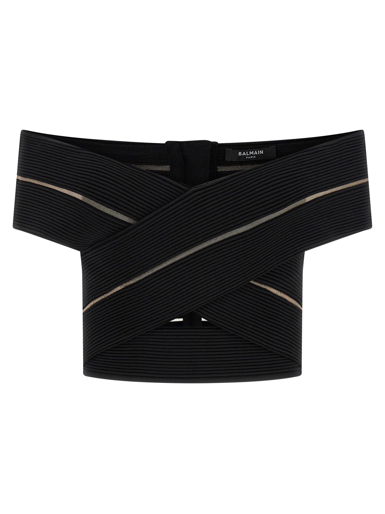 Balmain Off the Shoulder Crop Top Black