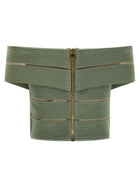 Balmain Off the Shoulder Crop Top Green, view 3
